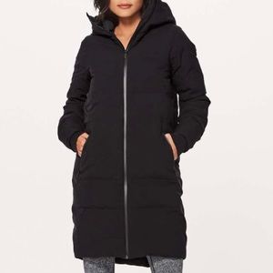 lululemon slush hour black down jacket - size 6